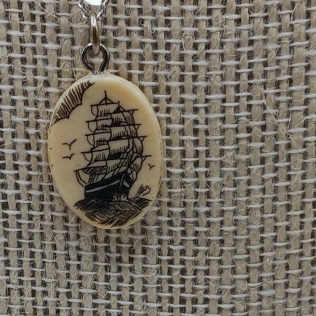 Clipper Ship Pendant On Sterling Silver Chain, Vintage